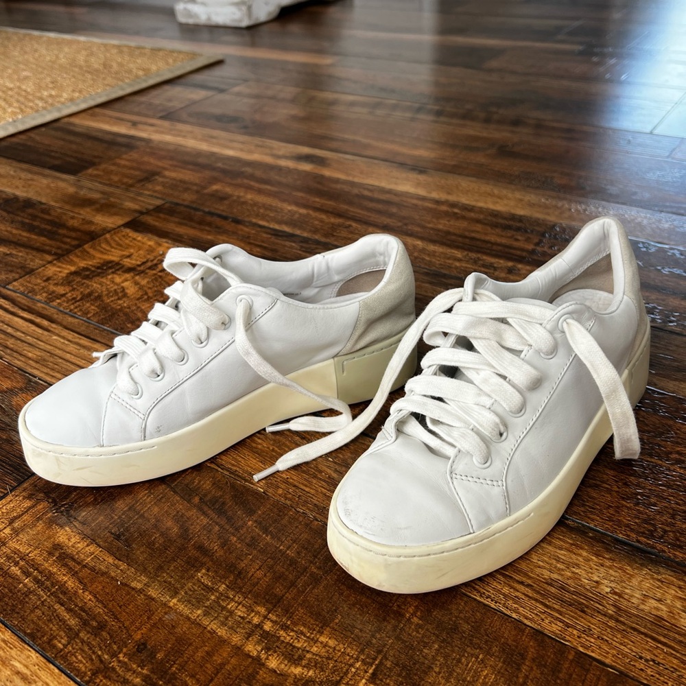 Vince White Leather Platform Sneakers with Cream Sole - Picture 2 of 8
